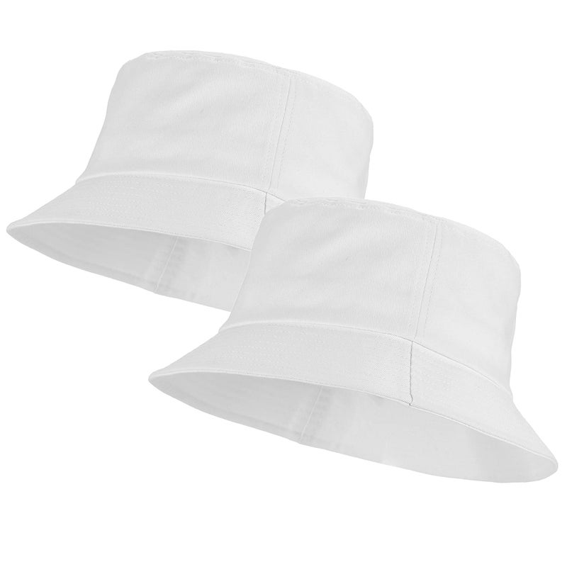Umeepar Unisex 2 Pack Cotton Bucket Hat Packable Sun Hat for Men Women (2 Pack White) - Image 1